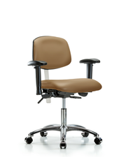 Class 100 Vinyl Clean Room Chair - Desk Height with Adjustable Arms & Casters in Taupe Trailblazer Vinyl