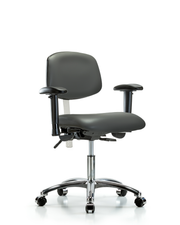 Class 100 Vinyl Clean Room Chair - Desk Height with Adjustable Arms & Casters in Carbon Supernova Vinyl