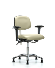 Class 100 Vinyl Clean Room Chair - Desk Height with Adjustable Arms & Stationary Glides in Adobe White Trailblazer Vinyl