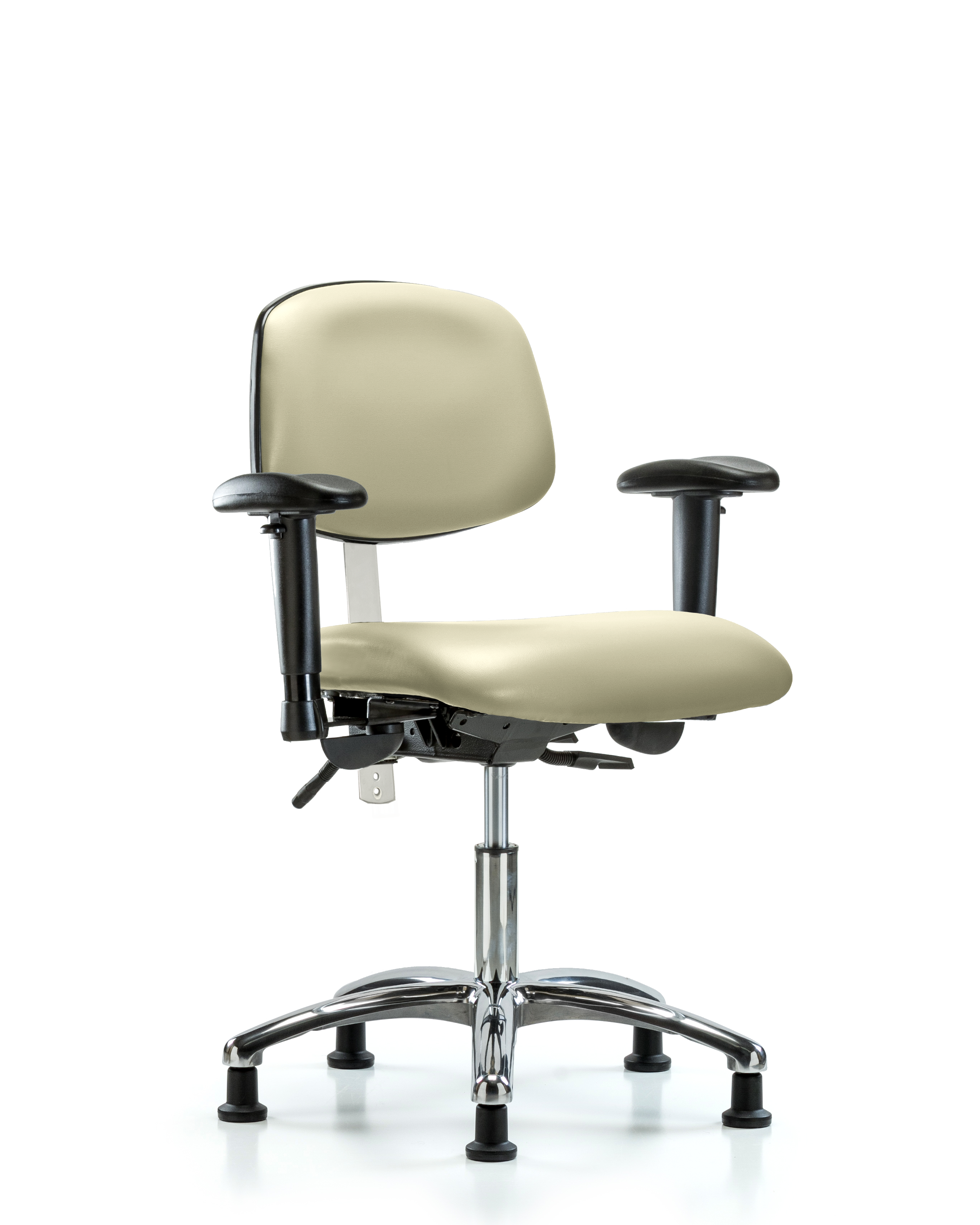Class 100 Vinyl Clean Room Chair - Desk Height with Adjustable Arms & Stationary Glides in Adobe White Trailblazer Vinyl