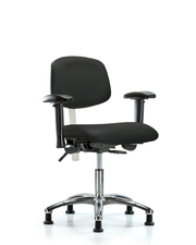 Class 100 Vinyl Clean Room Chair - Desk Height with Adjustable Arms & Stationary Glides in Black Trailblazer Vinyl