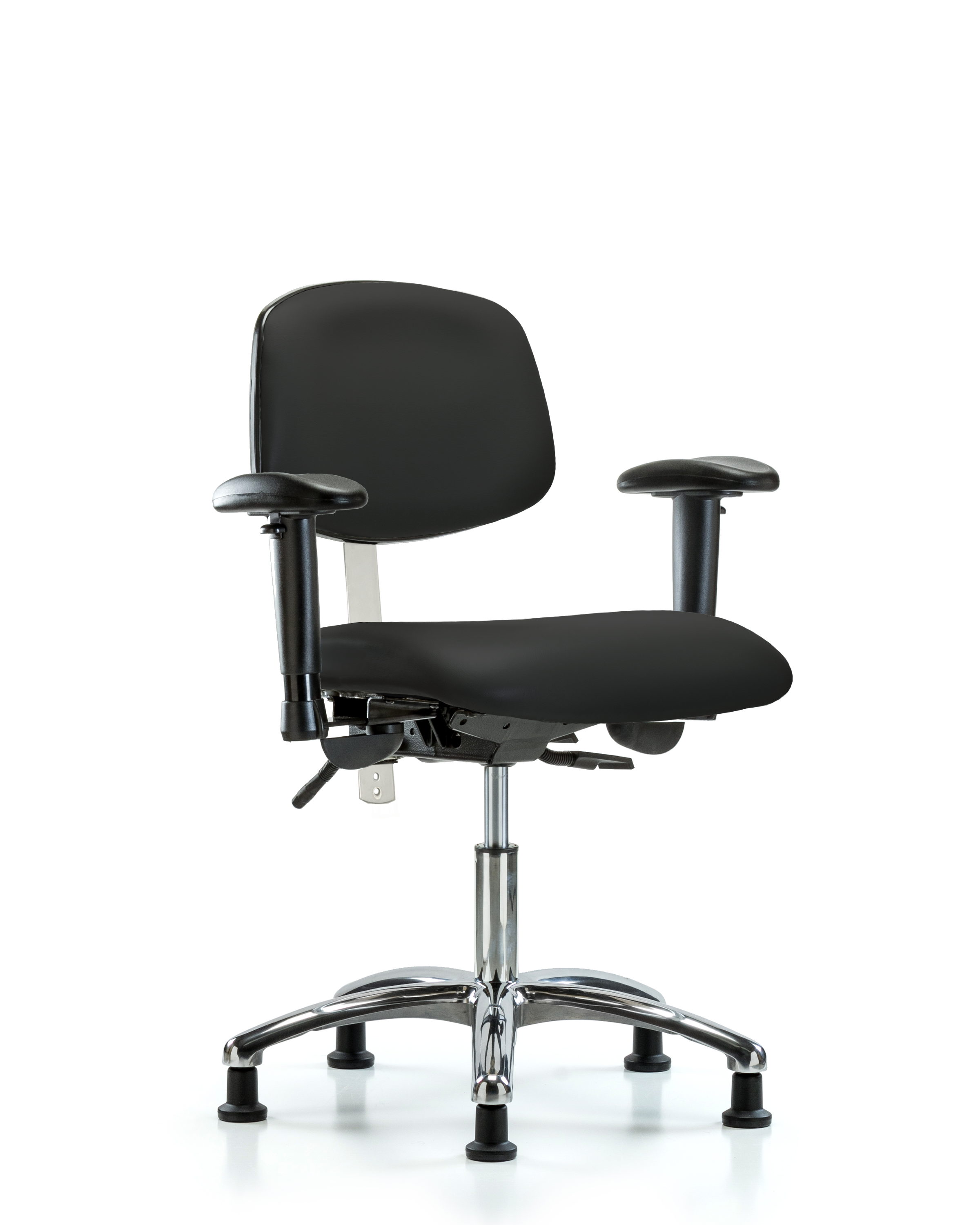 Class 100 Vinyl Clean Room Chair - Desk Height with Adjustable Arms & Stationary Glides in Black Trailblazer Vinyl
