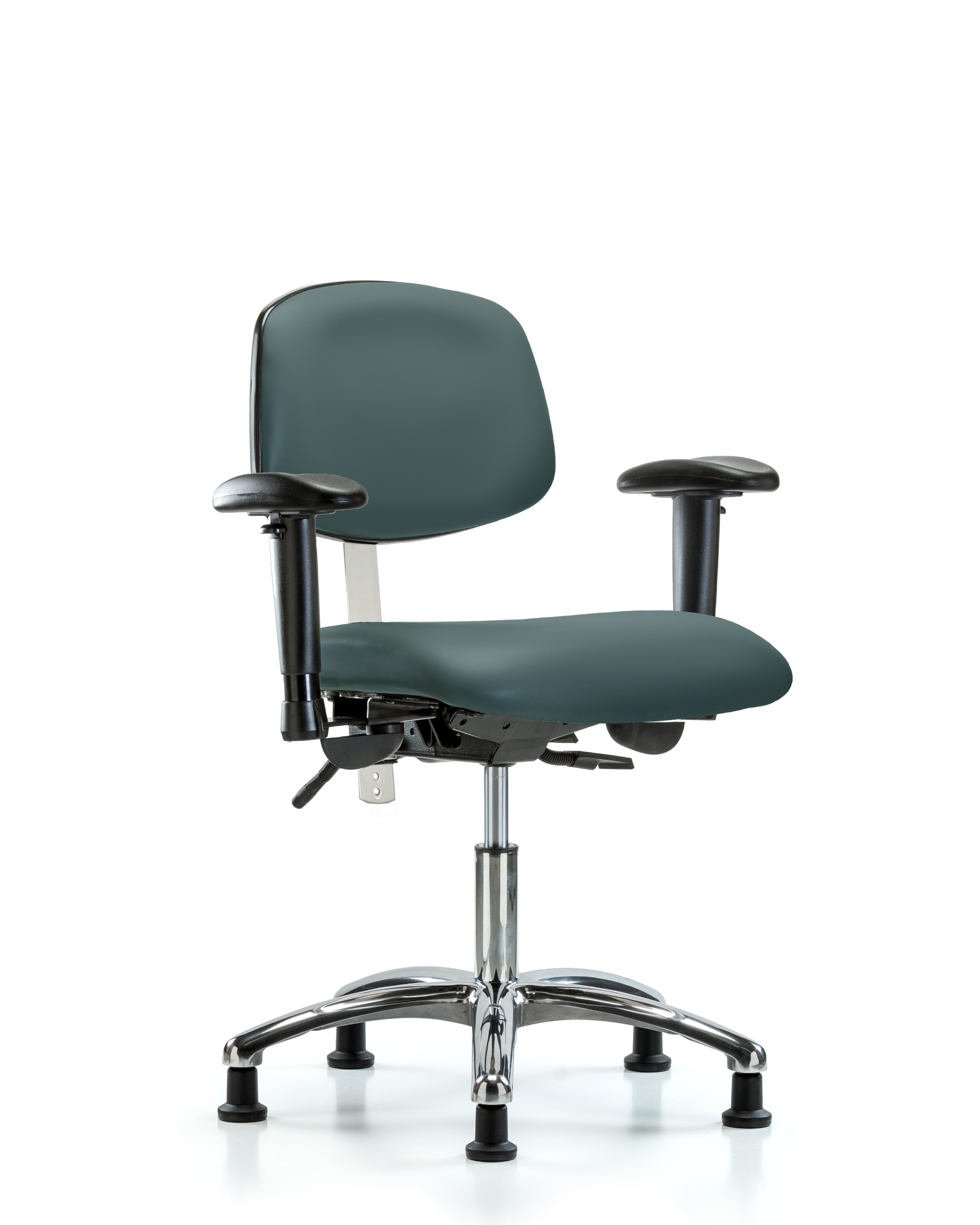 Class 100 Vinyl Clean Room Chair - Desk Height with Adjustable Arms & Stationary Glides in Colonial Blue Trailblazer Vinyl