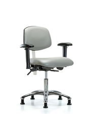 Class 100 Vinyl Clean Room Chair - Desk Height with Adjustable Arms & Stationary Glides in Dove Trailblazer Vinyl