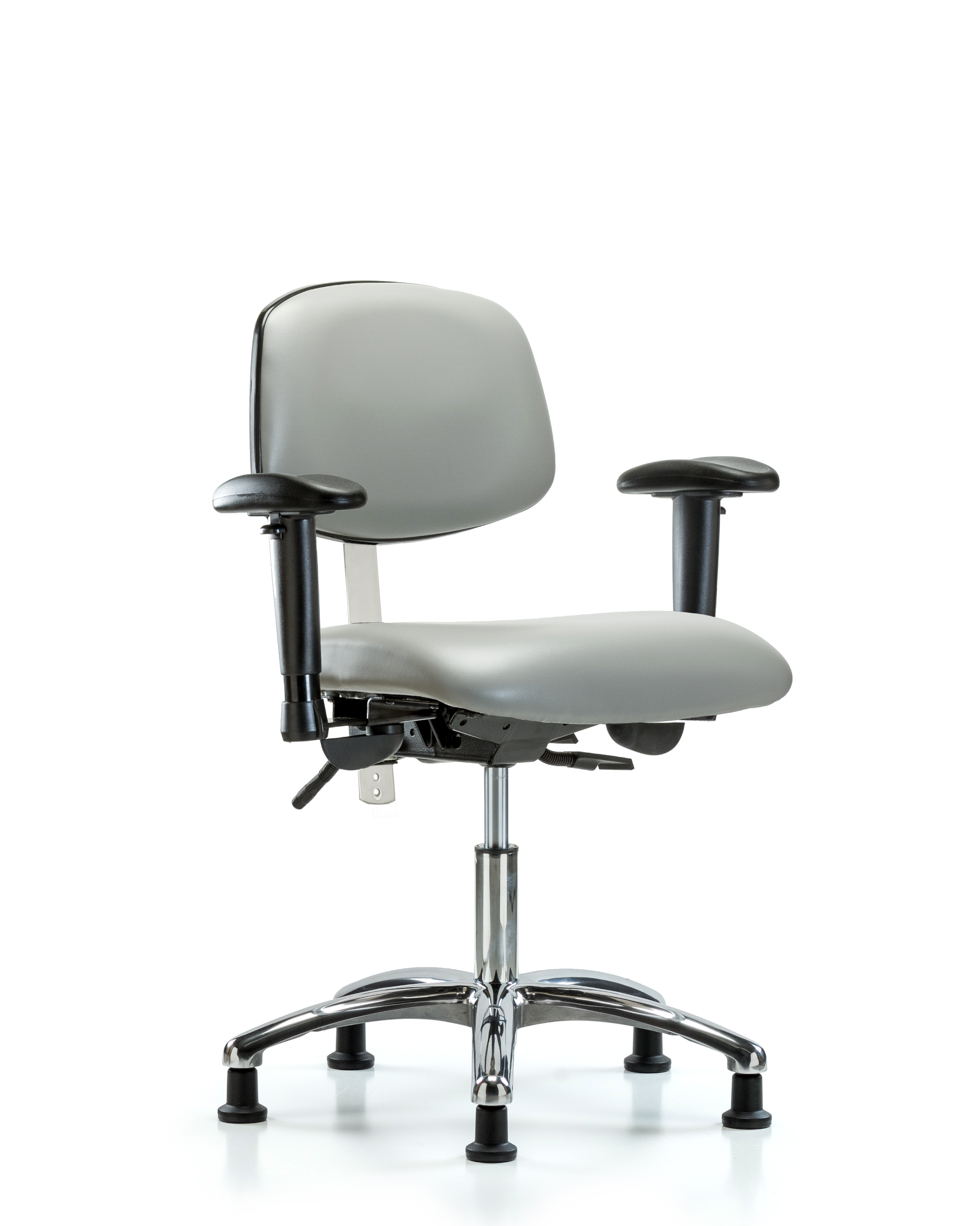 Class 100 Vinyl Clean Room Chair - Desk Height with Adjustable Arms & Stationary Glides in Dove Trailblazer Vinyl