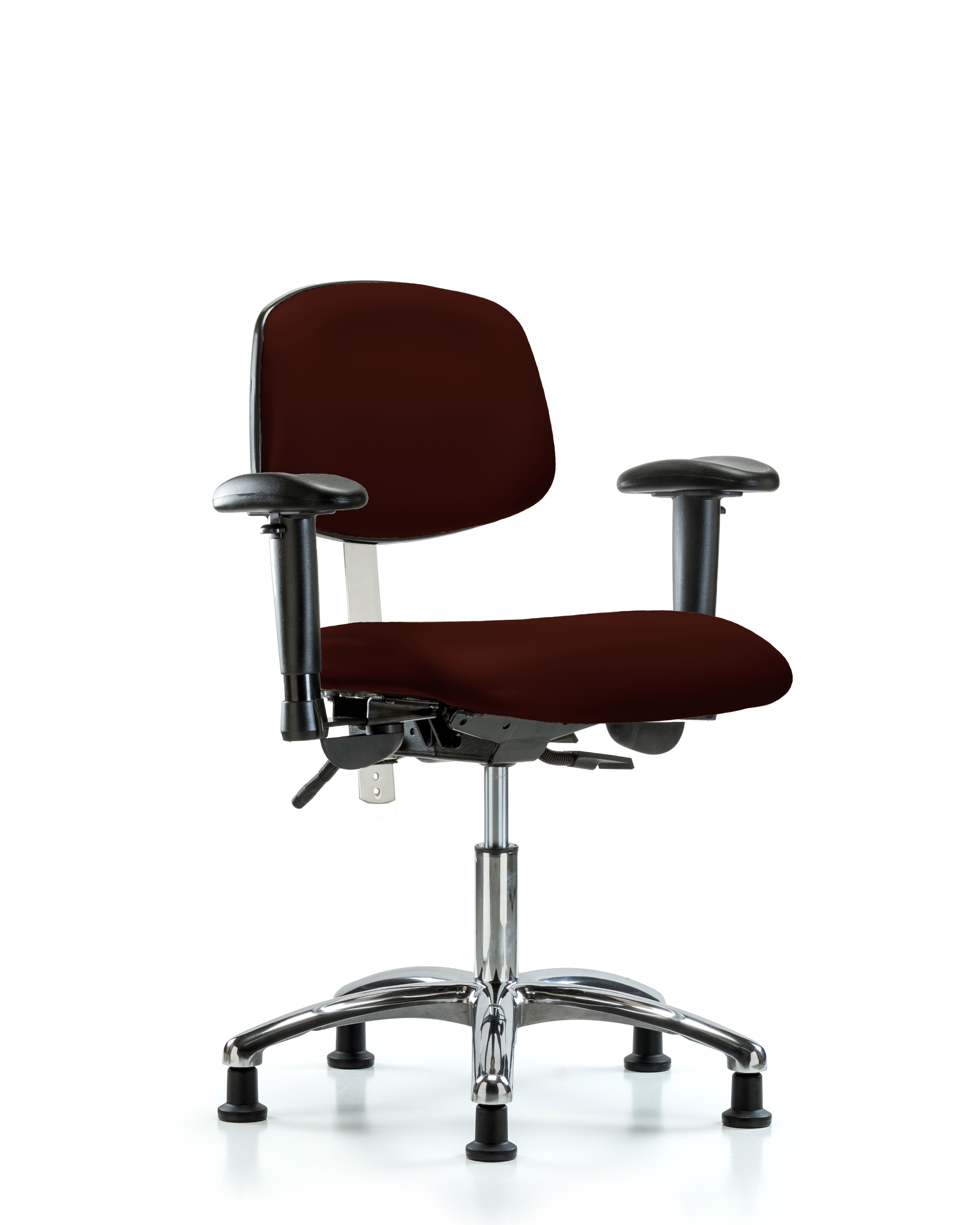 Class 100 Vinyl Clean Room Chair - Desk Height with Adjustable Arms & Stationary Glides in Burgundy Trailblazer Vinyl