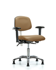 Class 100 Vinyl Clean Room Chair - Desk Height with Adjustable Arms & Stationary Glides in Taupe Trailblazer Vinyl