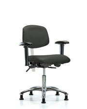 Class 100 Vinyl Clean Room Chair - Desk Height with Adjustable Arms & Stationary Glides in Charcoal Trailblazer Vinyl