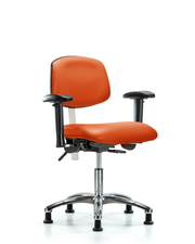 Class 100 Vinyl Clean Room Chair - Desk Height with Adjustable Arms & Stationary Glides in Orange Kist Trailblazer Vinyl
