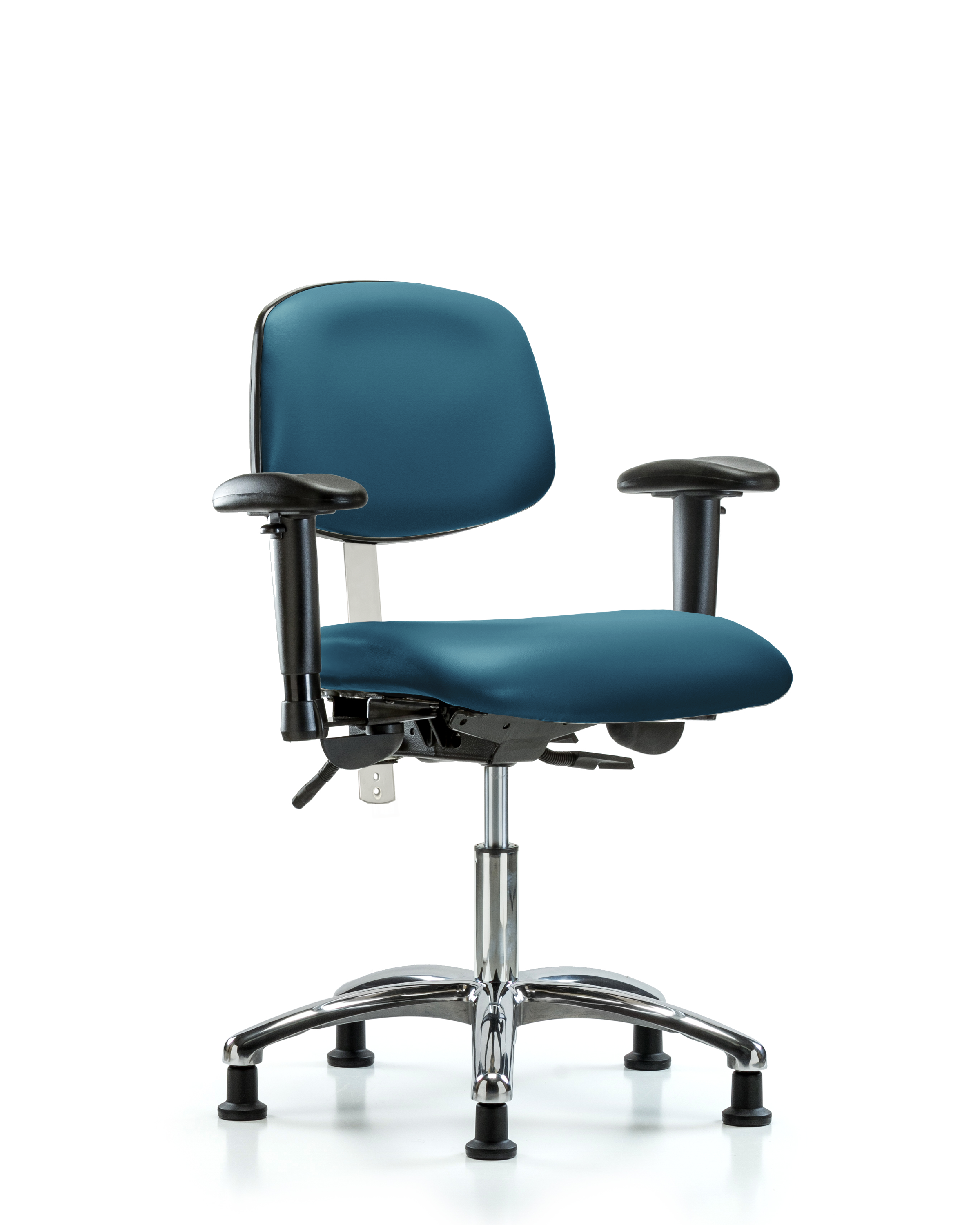 Class 100 Vinyl Clean Room Chair - Desk Height with Adjustable Arms & Stationary Glides in Marine Blue Supernova Vinyl