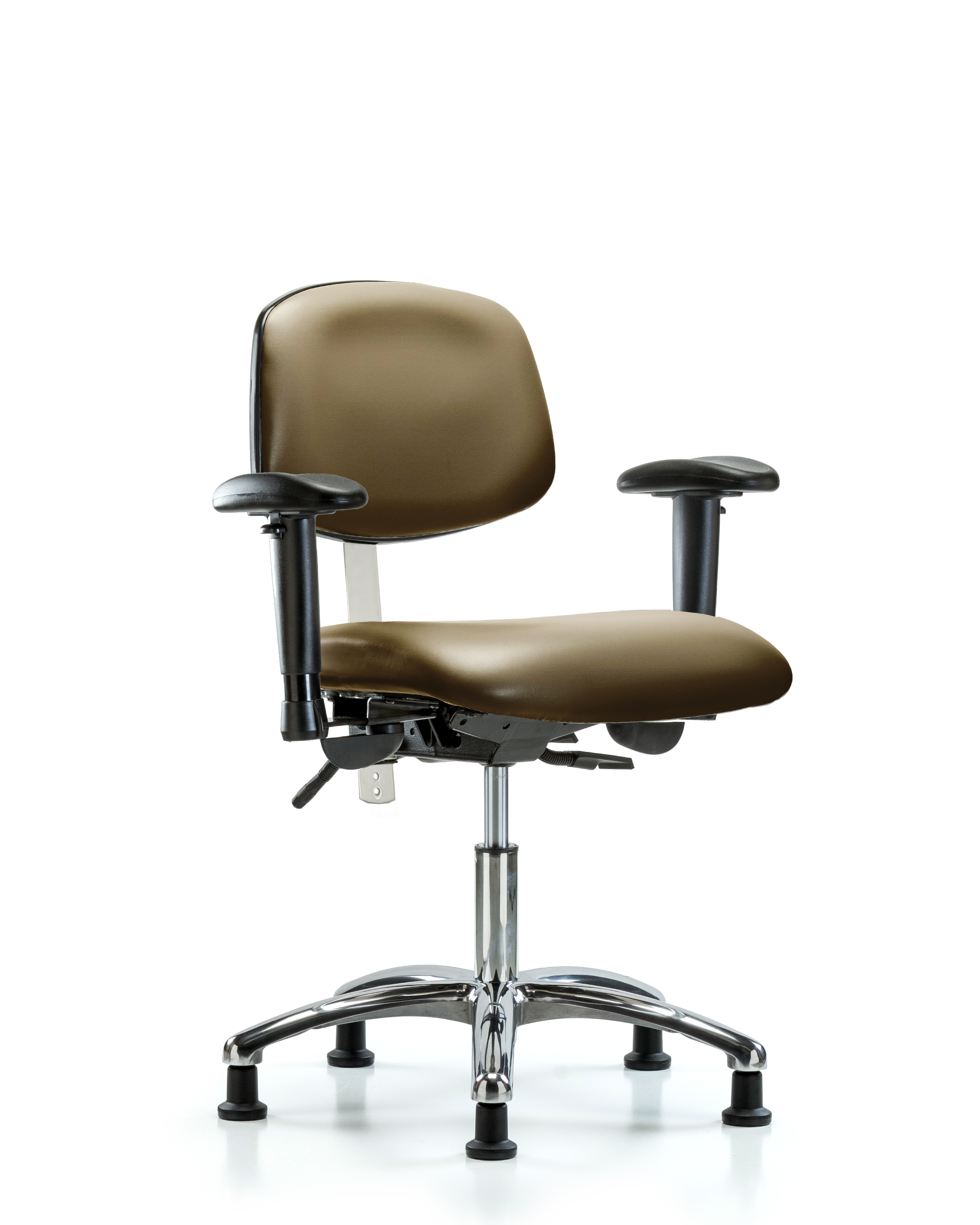 Class 100 Vinyl Clean Room Chair - Desk Height with Adjustable Arms & Stationary Glides in Taupe Supernova Vinyl
