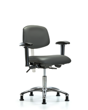 Class 100 Vinyl Clean Room Chair - Desk Height with Adjustable Arms & Stationary Glides in Carbon Supernova Vinyl