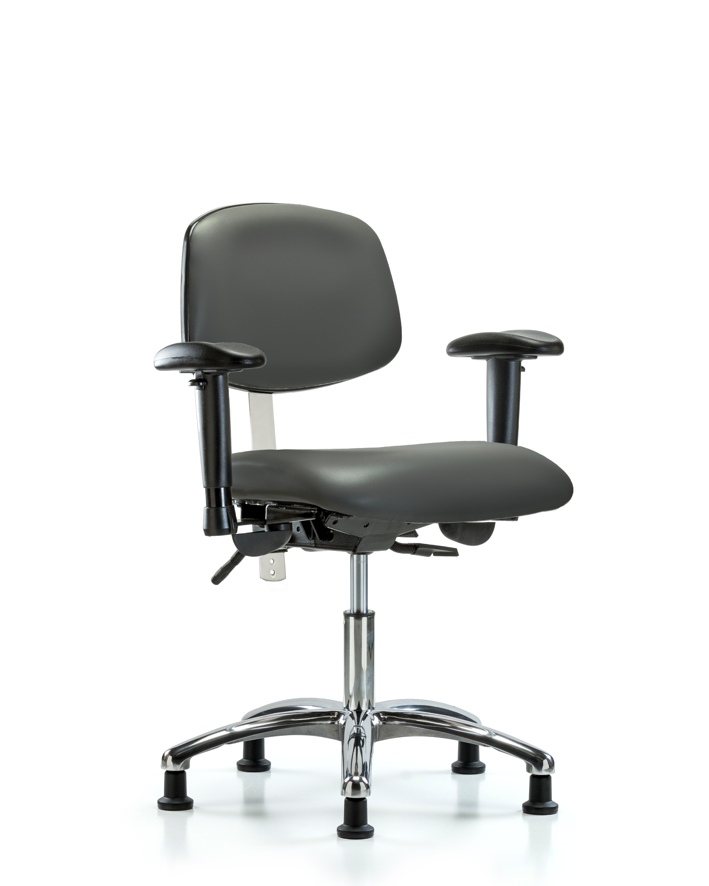 Class 100 Vinyl Clean Room Chair - Desk Height with Adjustable Arms & Stationary Glides in Carbon Supernova Vinyl