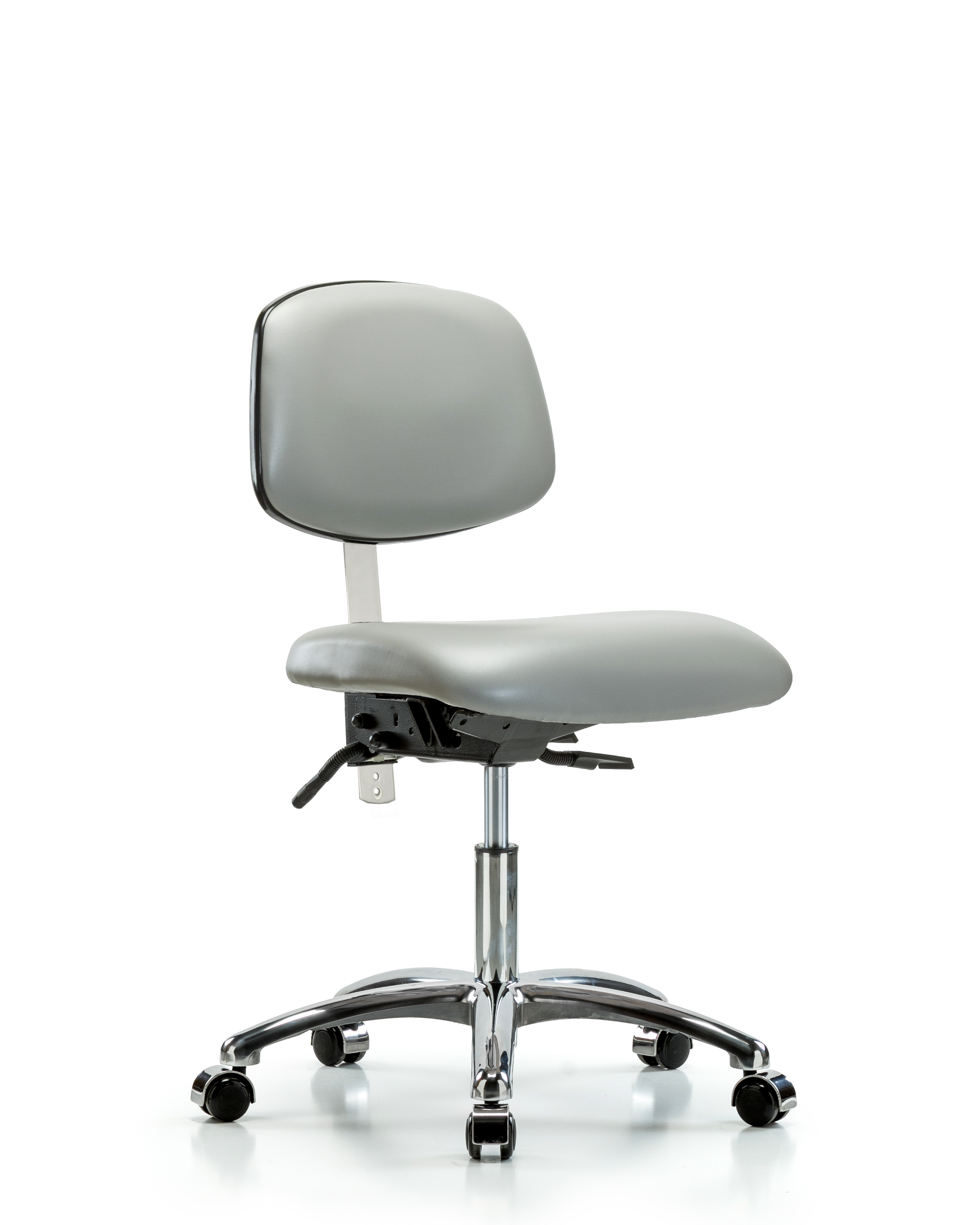Class 100 Vinyl Clean Room Chair - Desk Height with Seat Tilt & Casters in Dove Trailblazer Vinyl