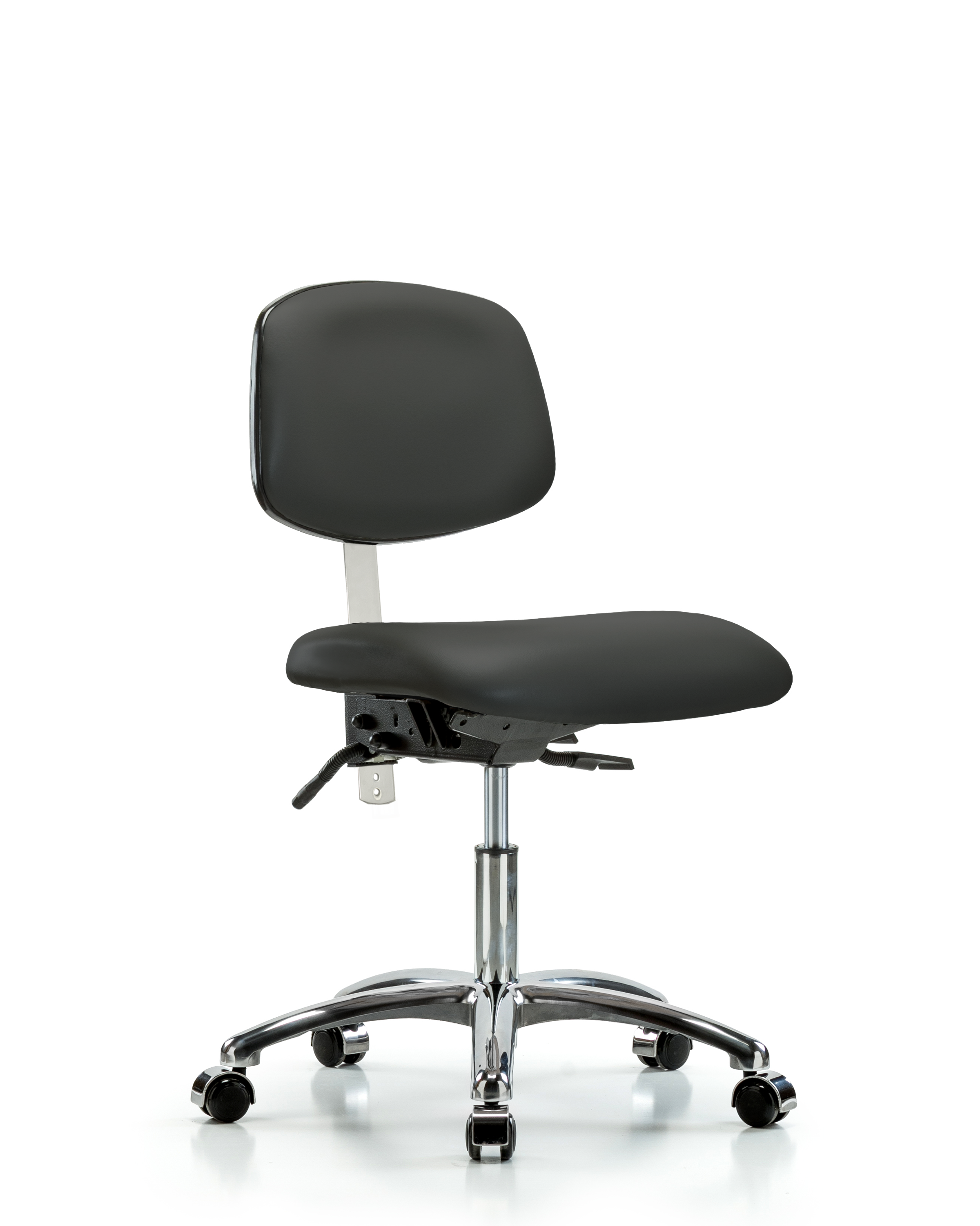 Class 100 Vinyl Clean Room Chair - Desk Height with Seat Tilt & Casters in Charcoal Trailblazer Vinyl
