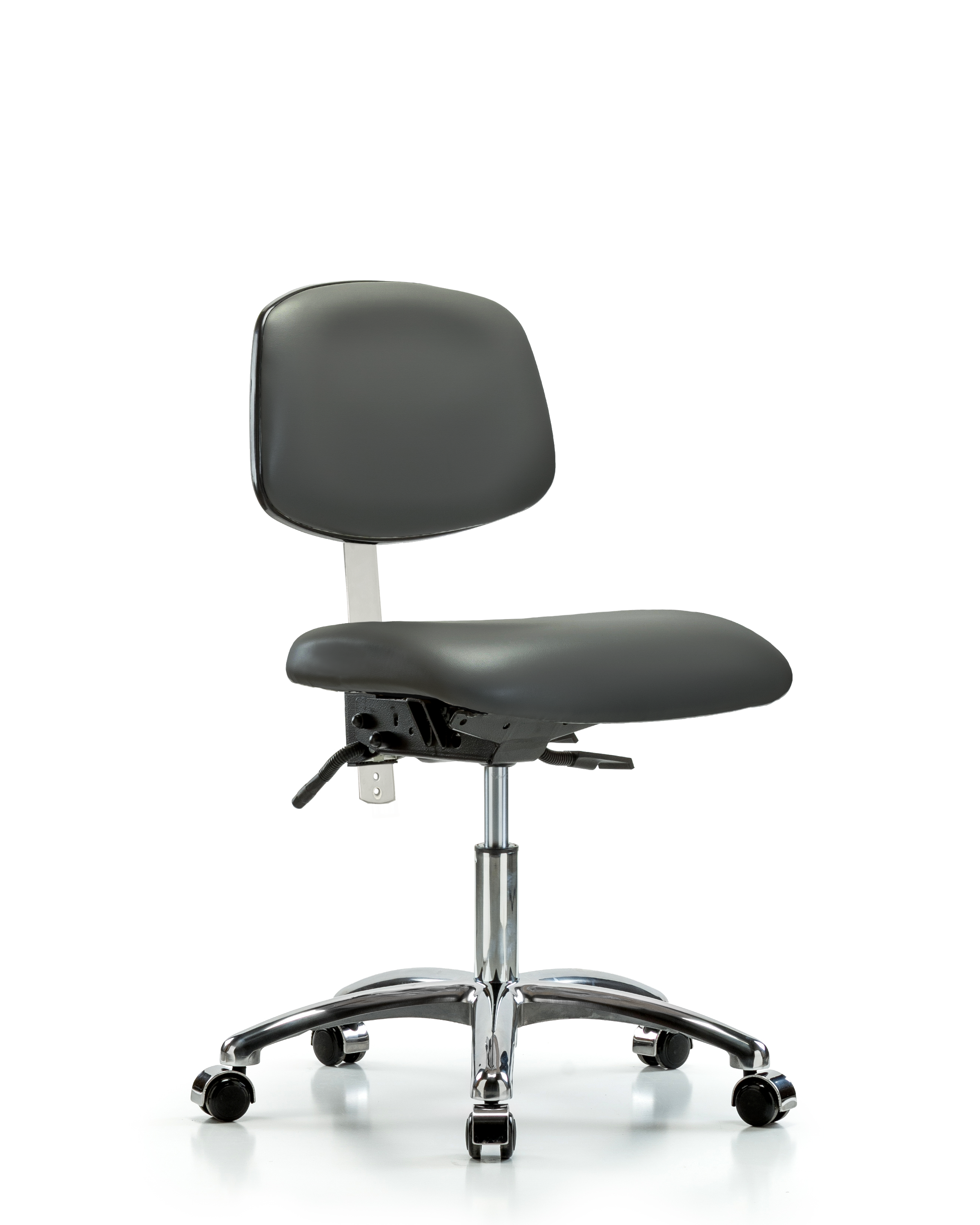 Class 100 Vinyl Clean Room Chair - Desk Height with Seat Tilt & Casters in Carbon Supernova Vinyl