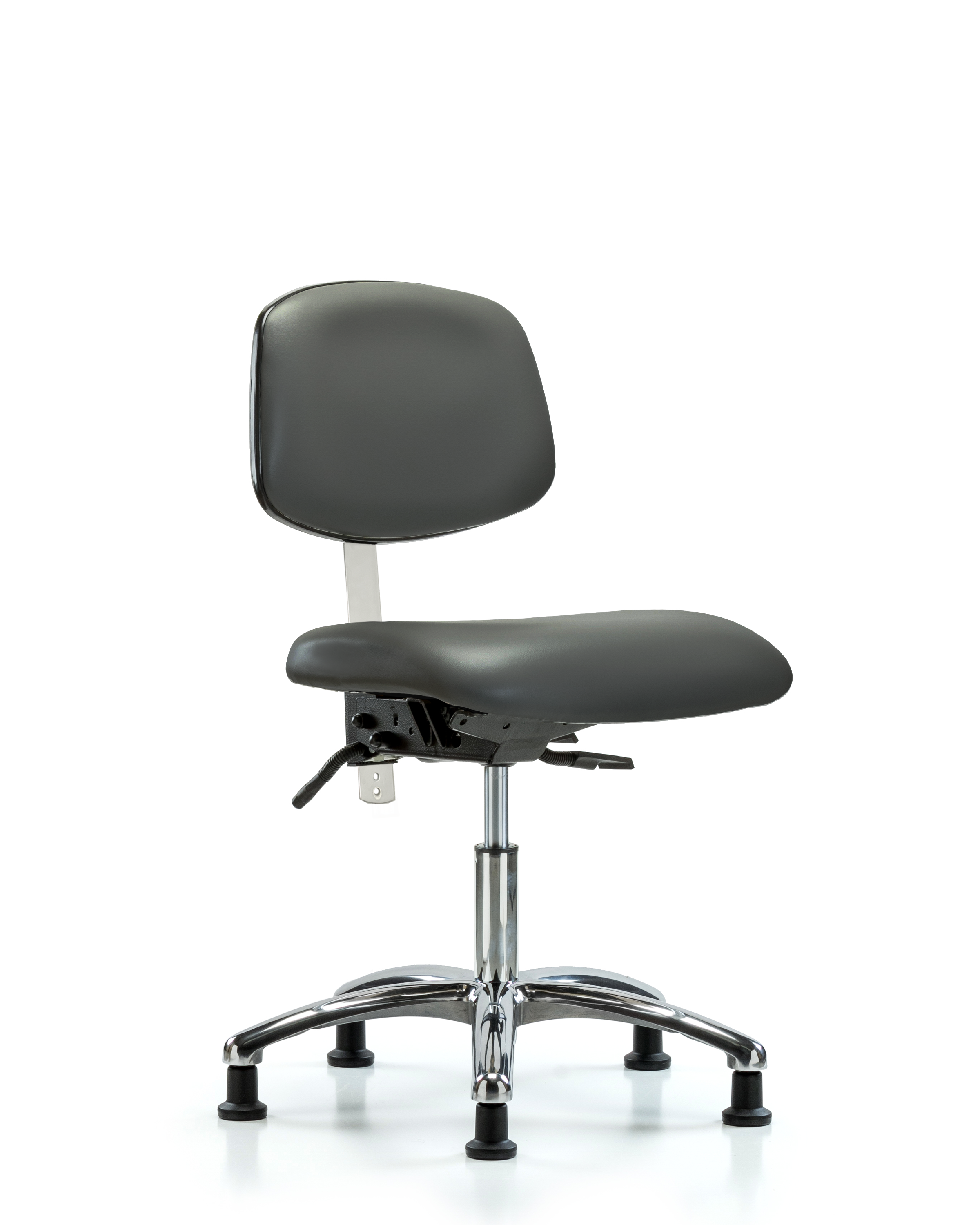 Class 100 Vinyl Clean Room Chair - Desk Height with Seat Tilt & Stationary Glides in Carbon Supernova Vinyl