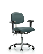 Class 100 Vinyl Clean Room Chair - Desk Height with Seat Tilt, Adjustable Arms, & Casters in Colonial Blue Trailblazer Vinyl