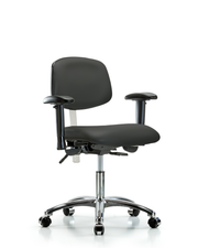 Class 100 Vinyl Clean Room Chair - Desk Height with Seat Tilt, Adjustable Arms, & Casters in Charcoal Trailblazer Vinyl