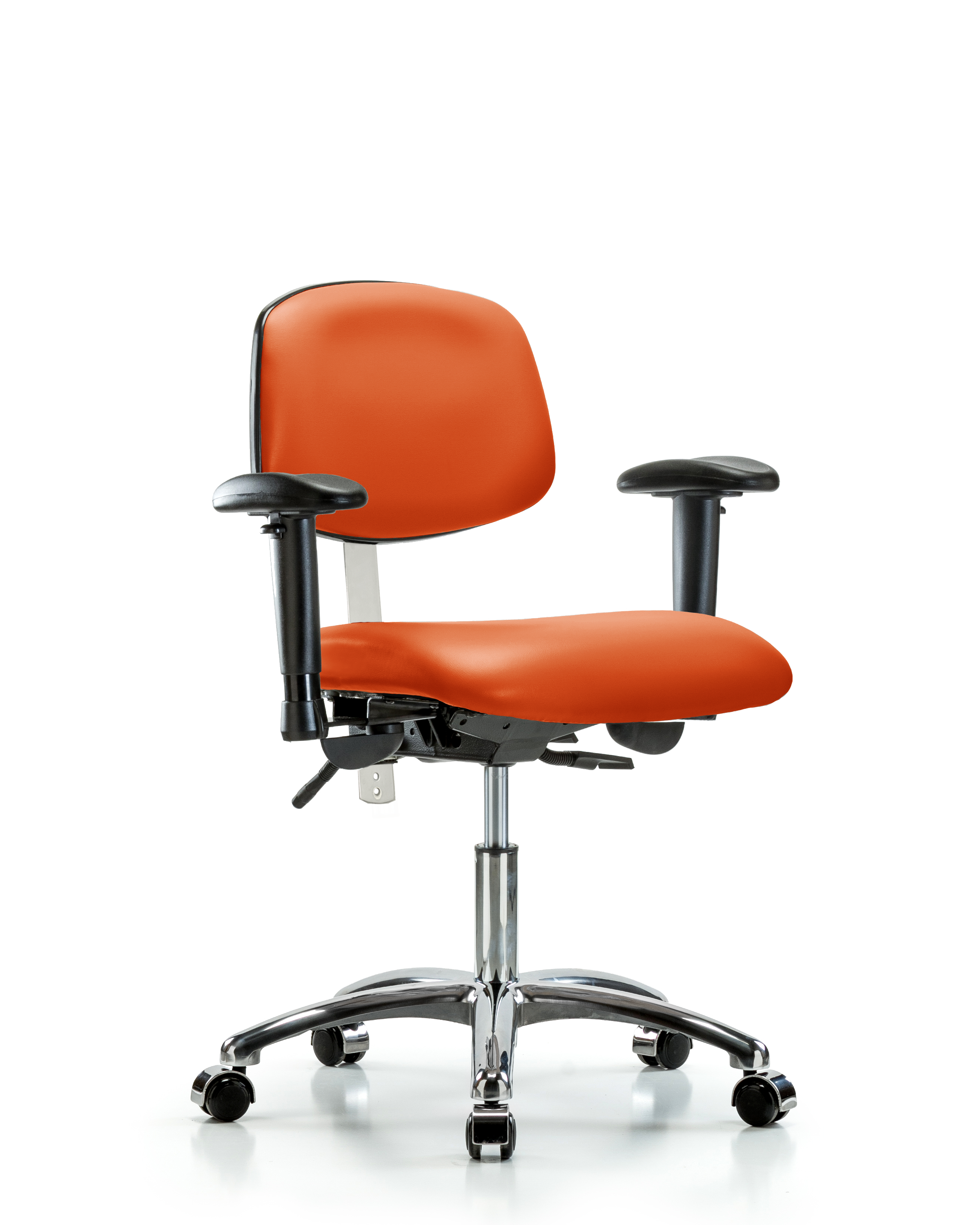 Class 100 Vinyl Clean Room Chair - Desk Height with Seat Tilt, Adjustable Arms, & Casters in Orange Kist Trailblazer Vinyl
