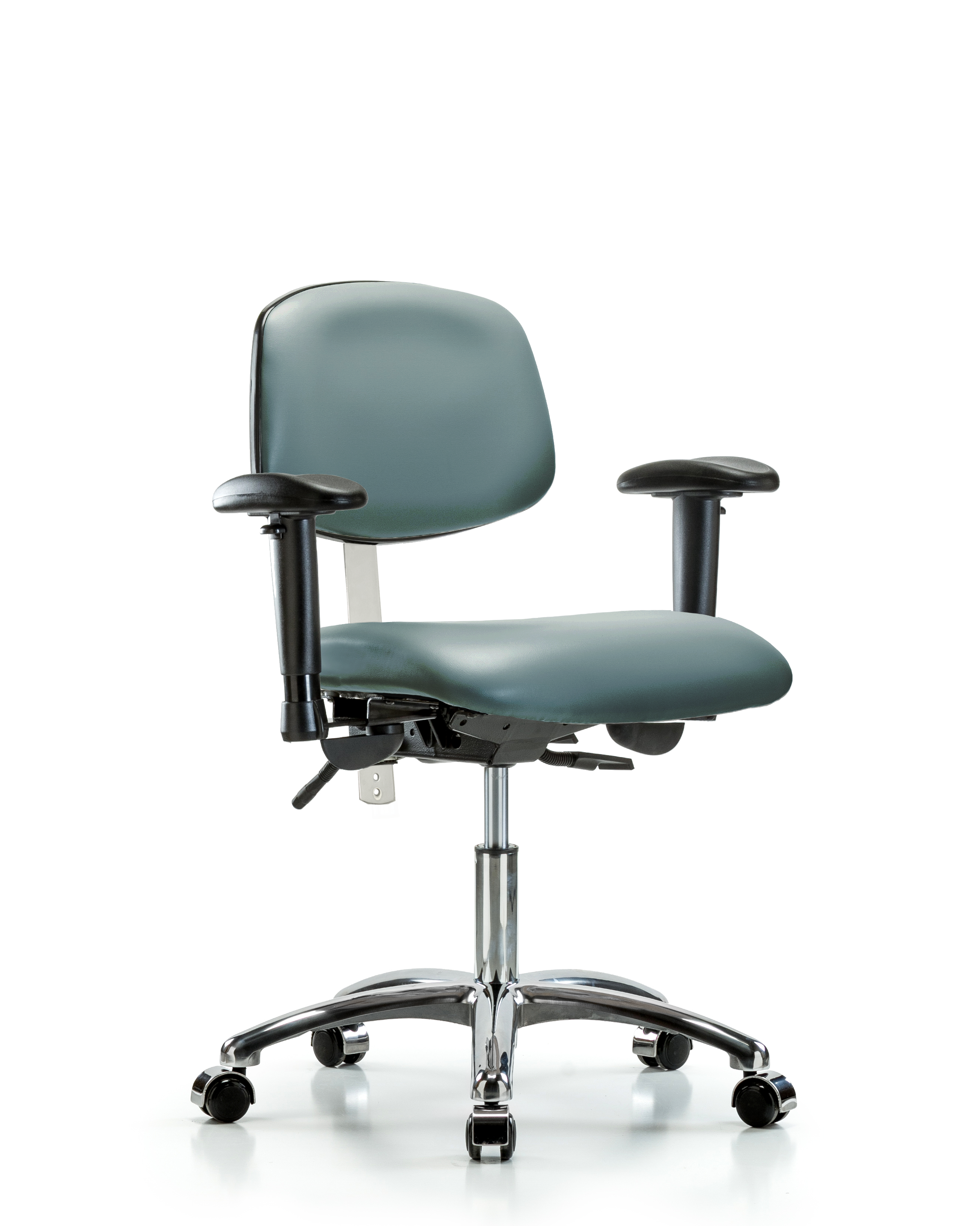 Class 100 Vinyl Clean Room Chair - Desk Height with Seat Tilt, Adjustable Arms, & Casters in Storm Supernova Vinyl