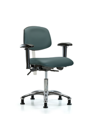 Class 100 Vinyl Clean Room Chair - Desk Height with Seat Tilt, Adjustable Arms, & Stationary Glides in Colonial Blue Trailblazer Vinyl