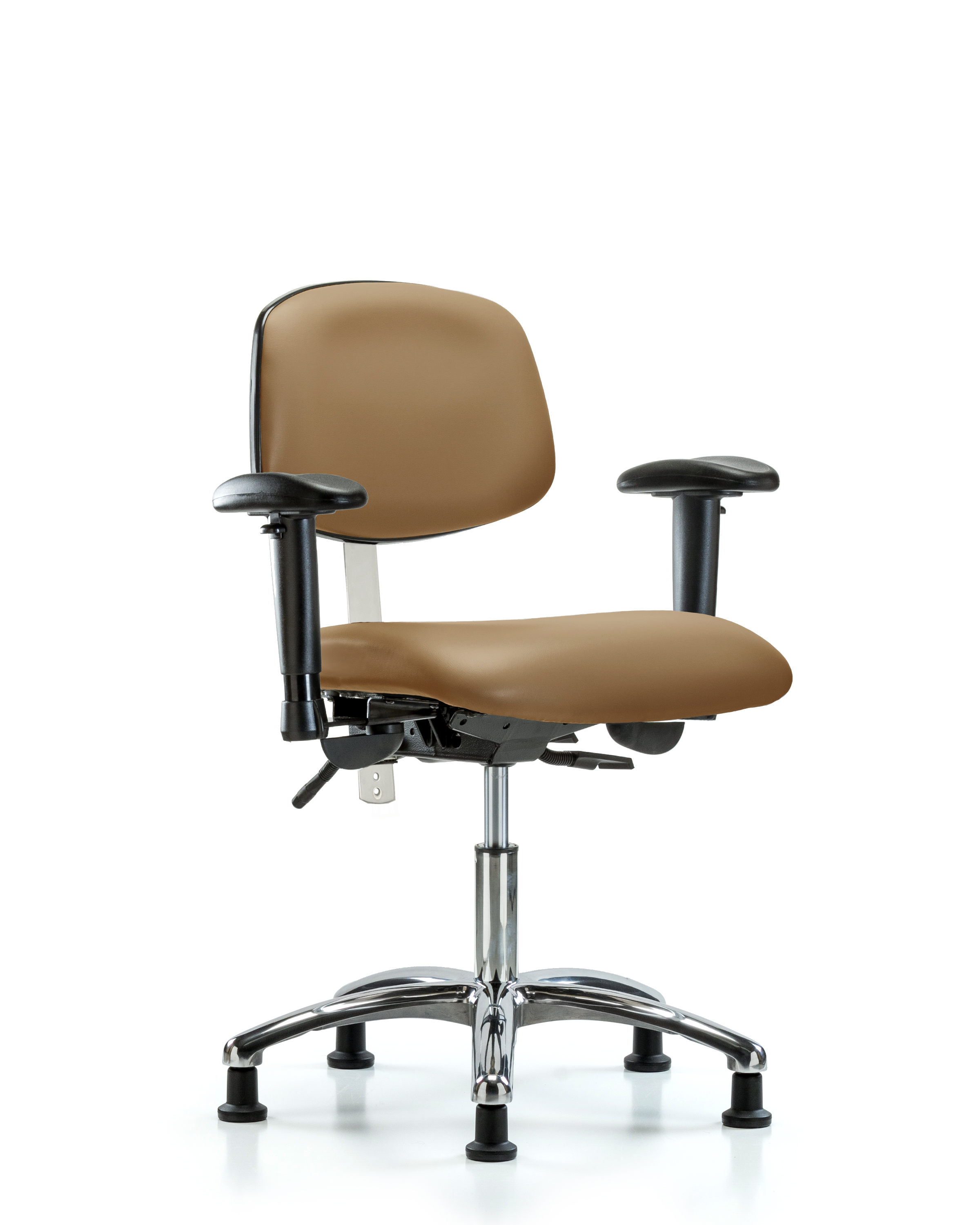 Class 100 Vinyl Clean Room Chair - Desk Height with Seat Tilt, Adjustable Arms, & Stationary Glides in Taupe Trailblazer Vinyl