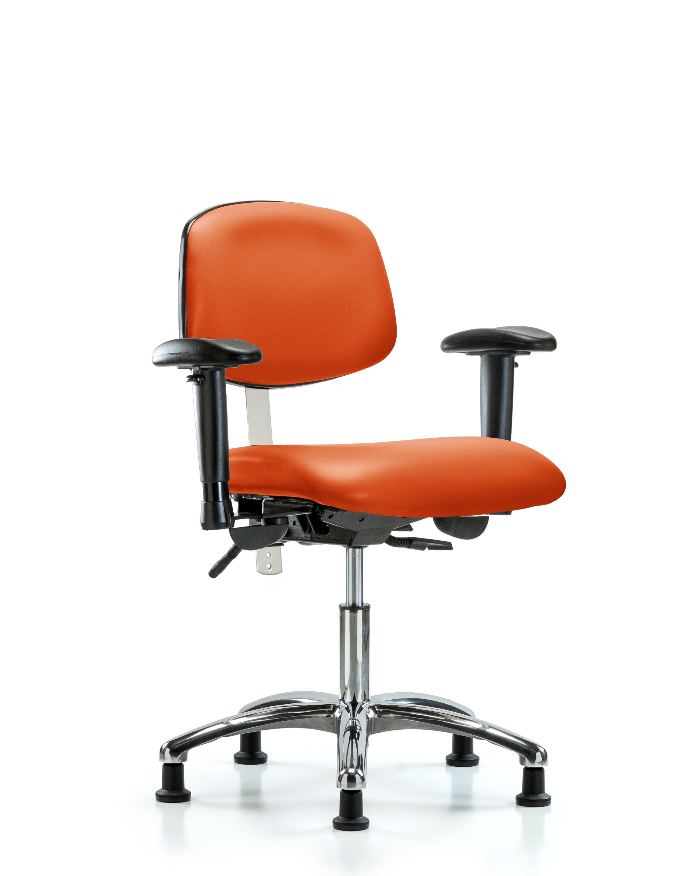 Class 100 Vinyl Clean Room Chair - Desk Height with Seat Tilt, Adjustable Arms, & Stationary Glides in Orange Kist Trailblazer Vinyl