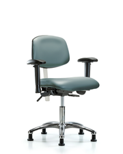Class 100 Vinyl Clean Room Chair - Desk Height with Seat Tilt, Adjustable Arms, & Stationary Glides in Storm Supernova Vinyl