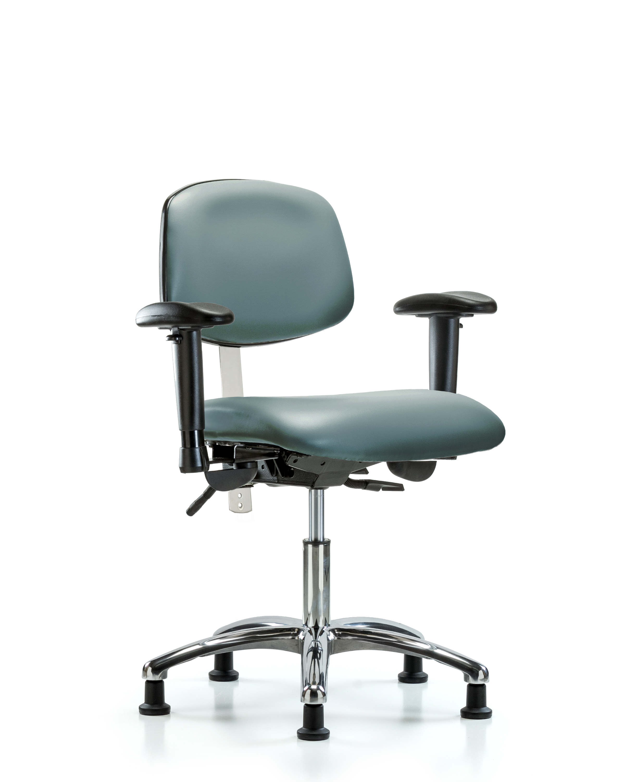 Class 100 Vinyl Clean Room Chair - Desk Height with Seat Tilt, Adjustable Arms, & Stationary Glides in Storm Supernova Vinyl