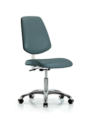 Class 100 Vinyl Clean Room Chair - Desk Height with Medium Back & Casters in Colonial Blue Trailblazer Vinyl