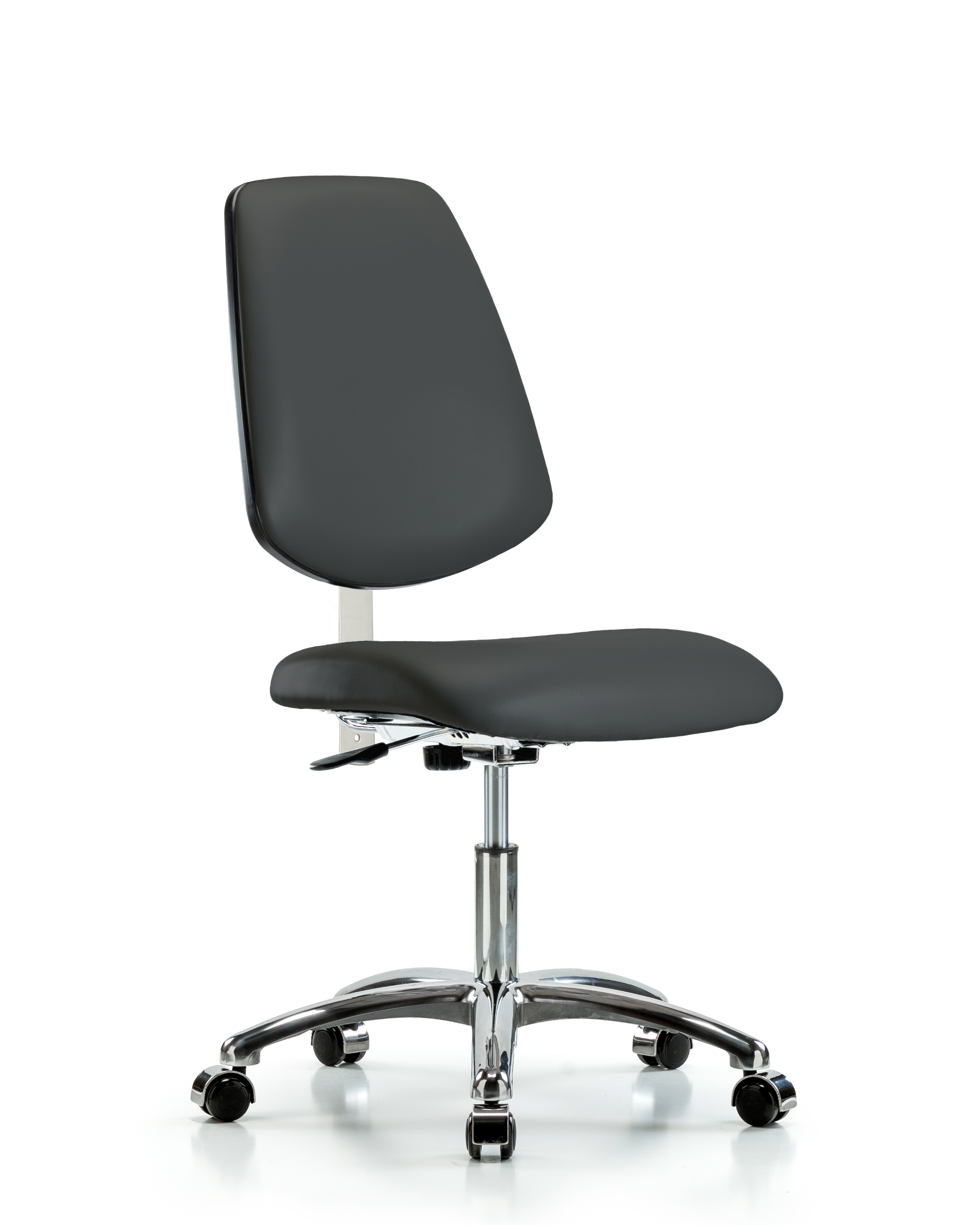 Class 100 Vinyl Clean Room Chair - Desk Height with Medium Back & Casters in Charcoal Trailblazer Vinyl