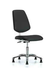 Class 100 Vinyl Clean Room Chair - Desk Height with Medium Back & Stationary Glides in Black Trailblazer Vinyl