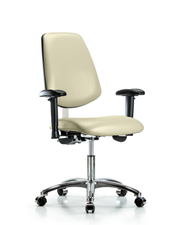 Class 100 Vinyl Clean Room Chair - Desk Height with Medium Back, Adjustable Arms, & Casters in Adobe White Trailblazer Vinyl