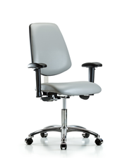 Class 100 Vinyl Clean Room Chair - Desk Height with Medium Back, Adjustable Arms, & Casters in Dove Trailblazer Vinyl