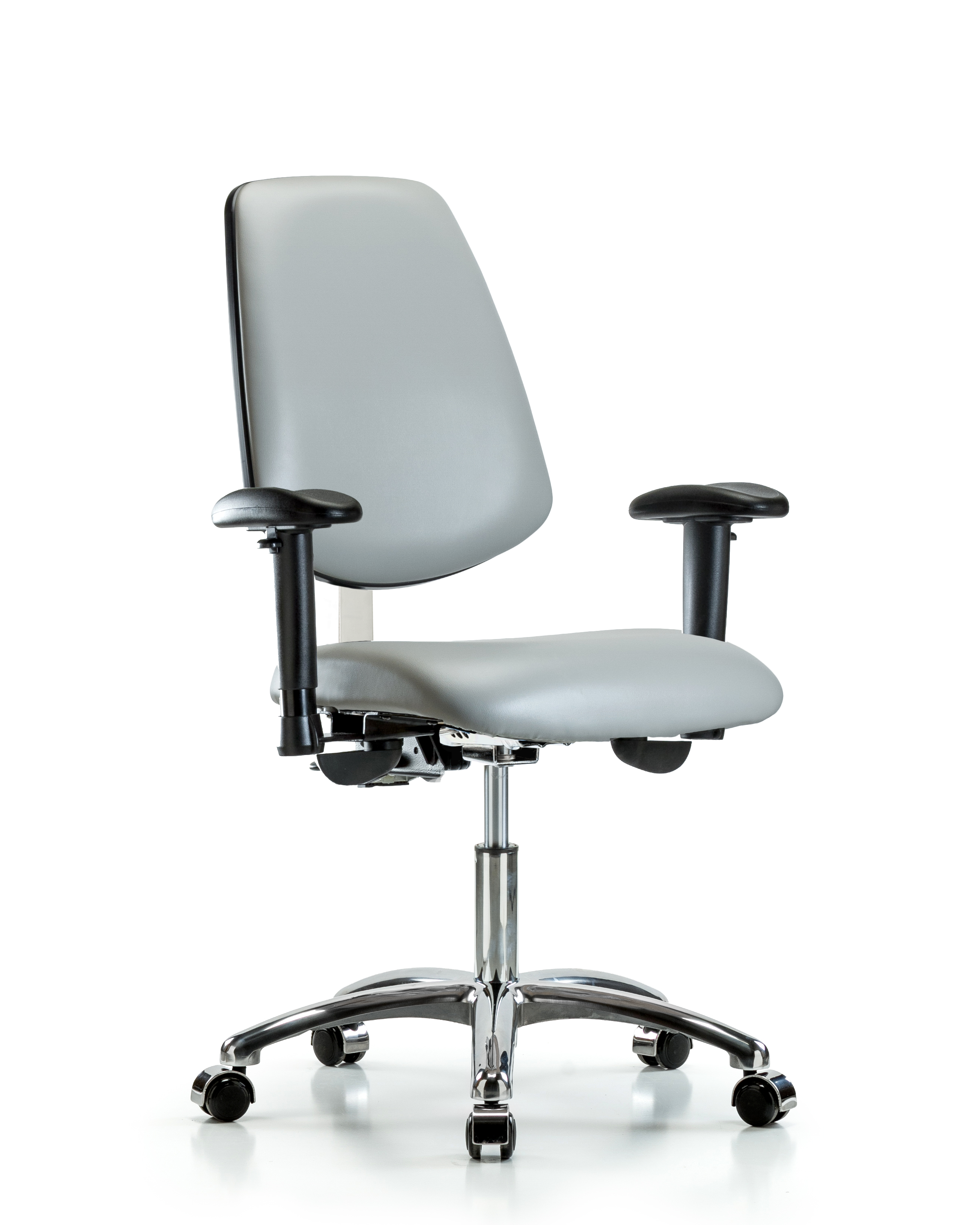 Class 100 Vinyl Clean Room Chair - Desk Height with Medium Back, Adjustable Arms, & Casters in Dove Trailblazer Vinyl