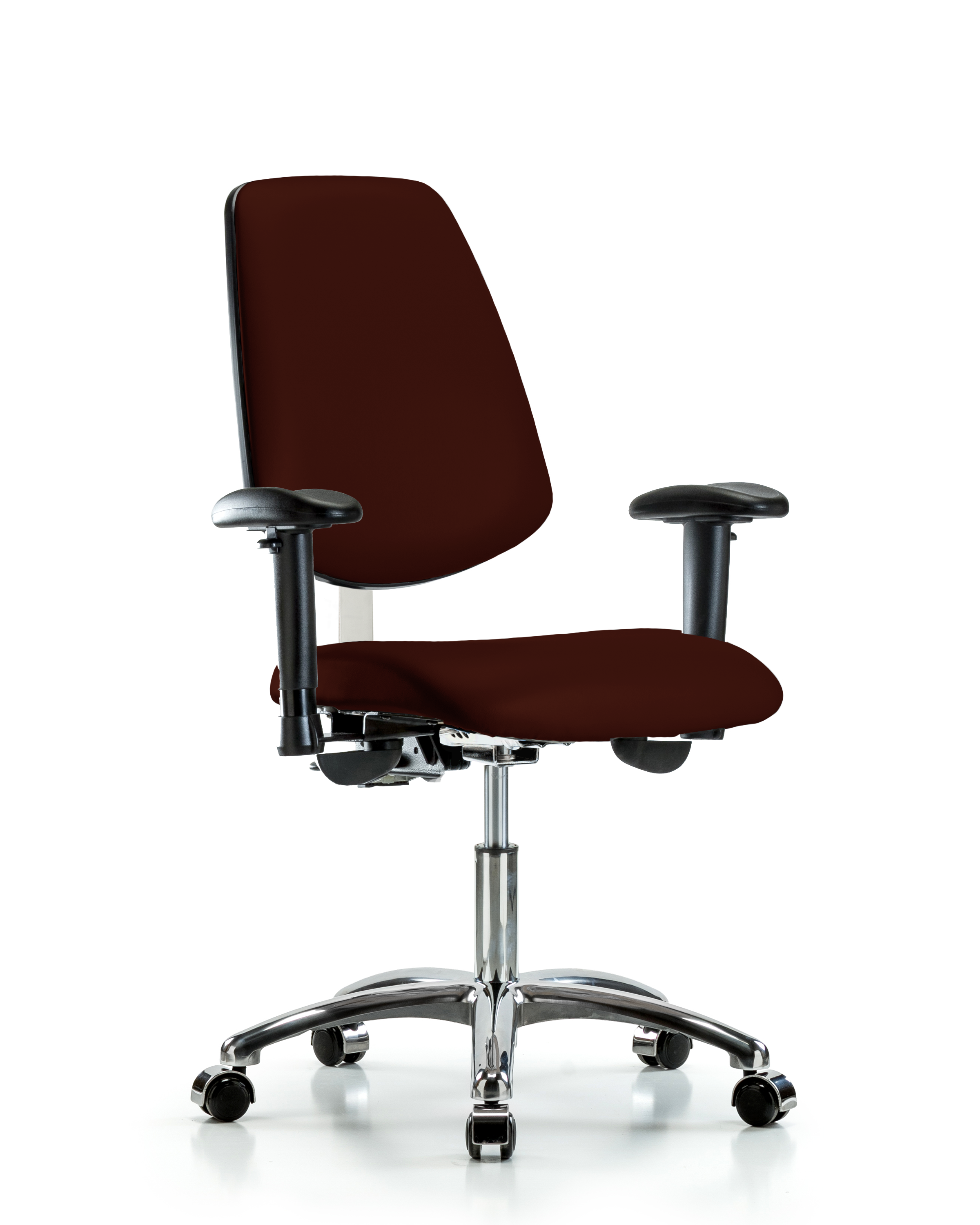 Class 100 Vinyl Clean Room Chair - Desk Height with Medium Back, Adjustable Arms, & Casters in Burgundy Trailblazer Vinyl