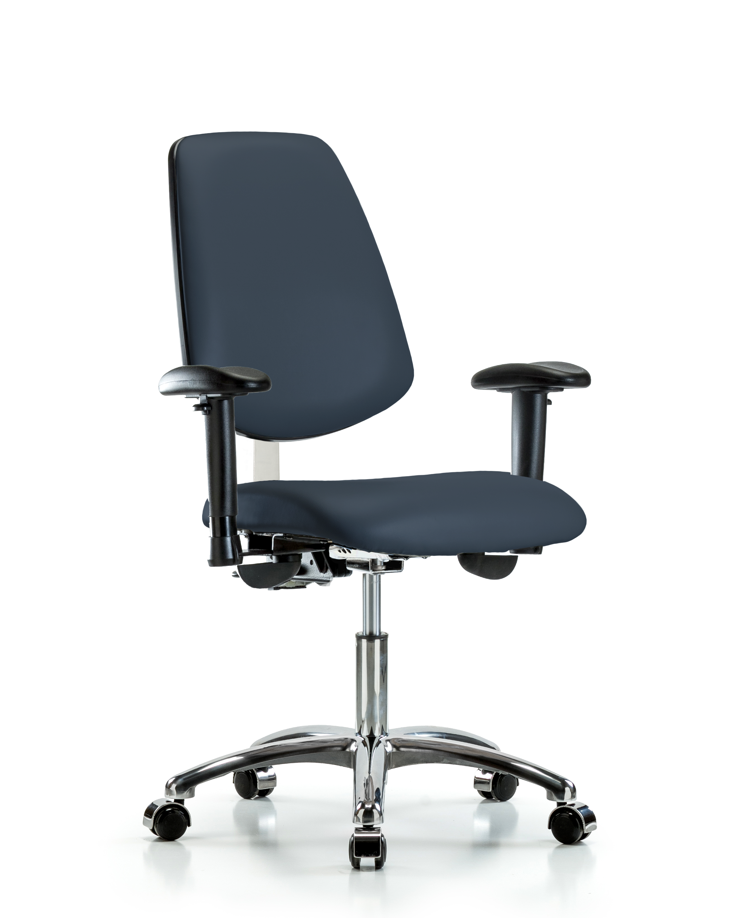 Class 100 Vinyl Clean Room Chair - Desk Height with Medium Back, Adjustable Arms, & Casters in Imperial Blue Trailblazer Vinyl
