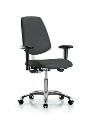 Class 100 Vinyl Clean Room Chair - Desk Height with Medium Back, Adjustable Arms, & Casters in Charcoal Trailblazer Vinyl
