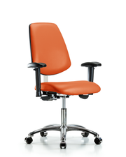 Class 100 Vinyl Clean Room Chair - Desk Height with Medium Back, Adjustable Arms, & Casters in Orange Kist Trailblazer Vinyl