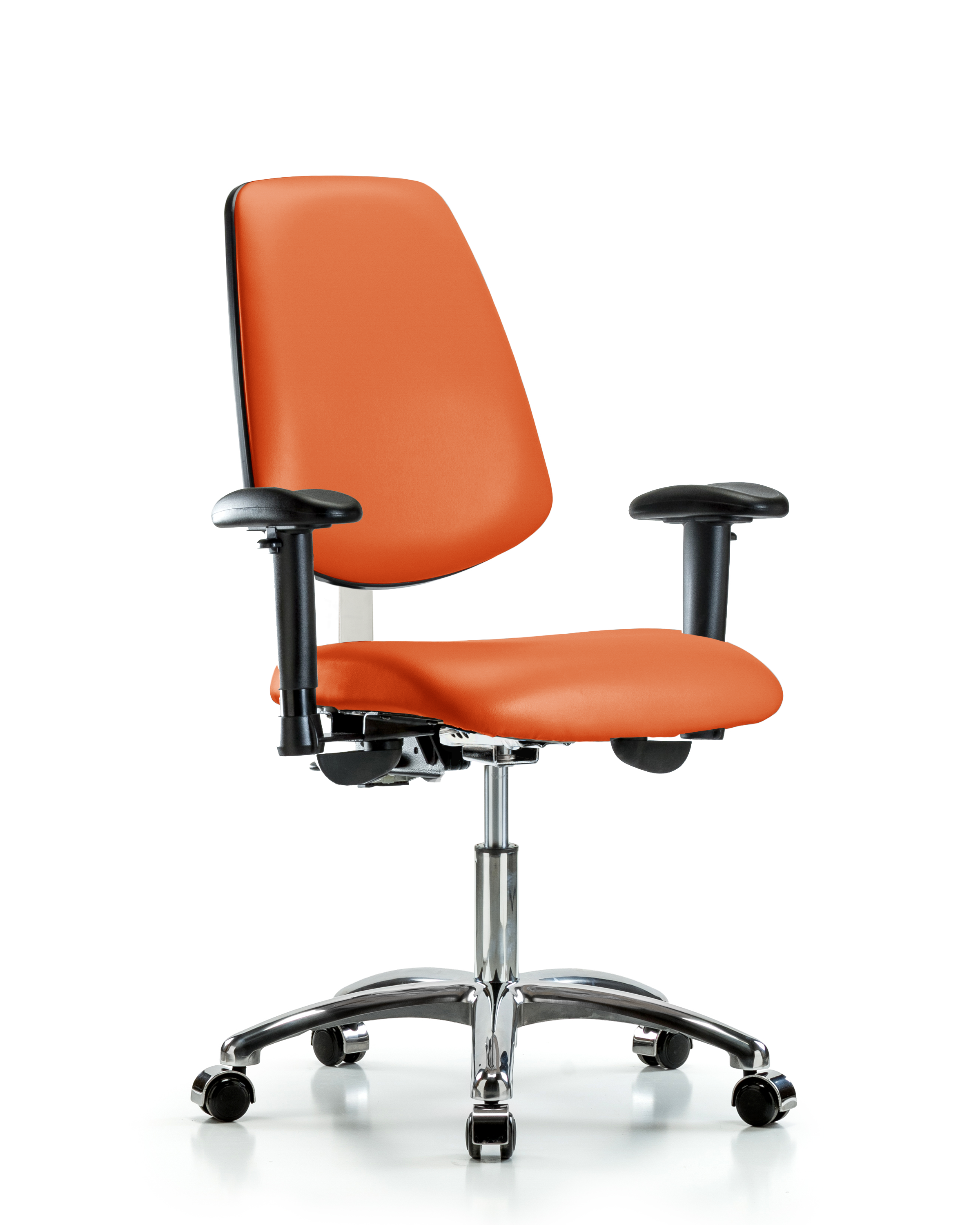 Class 100 Vinyl Clean Room Chair - Desk Height with Medium Back, Adjustable Arms, & Casters in Orange Kist Trailblazer Vinyl