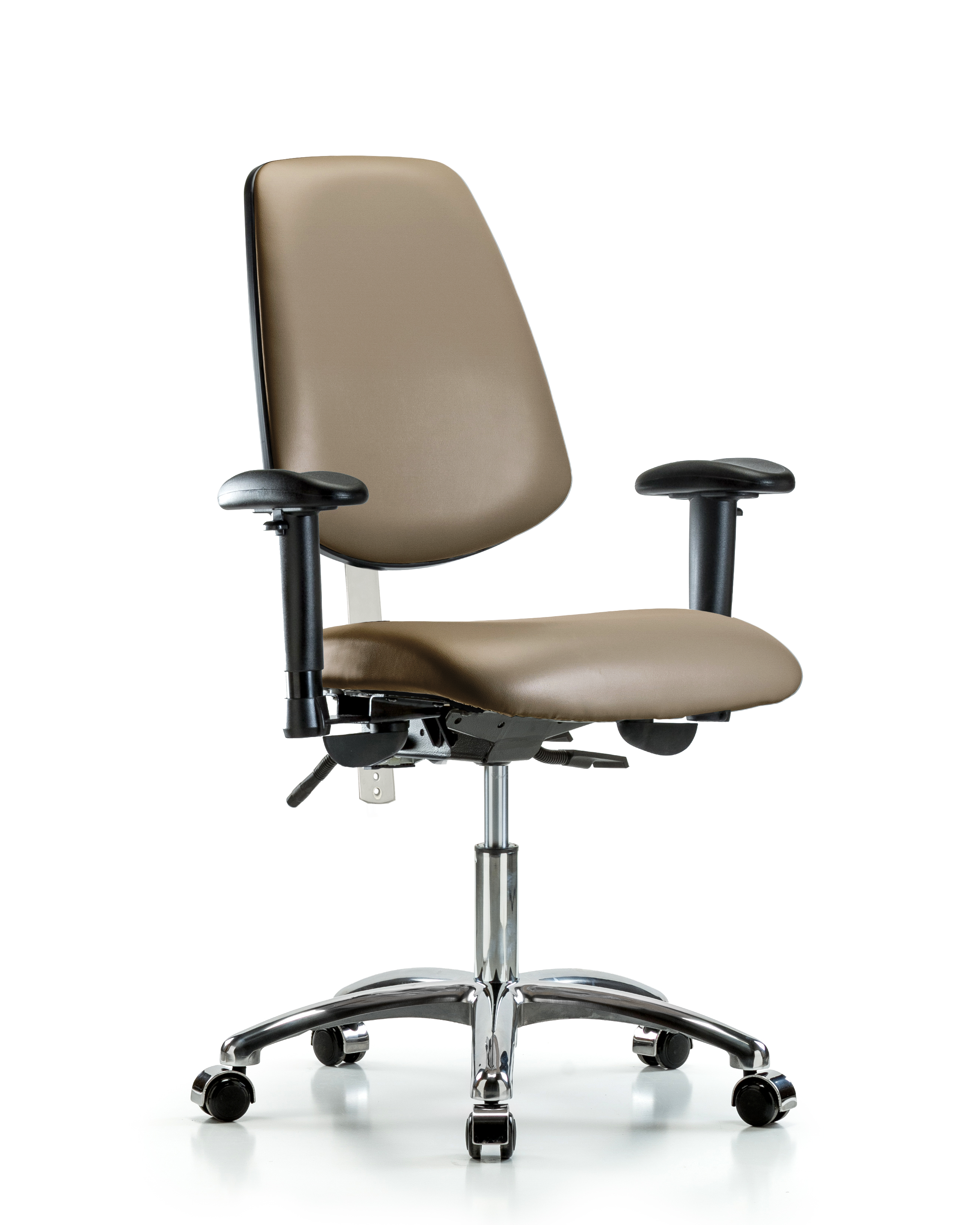 Class 100 Vinyl Clean Room Chair - Desk Height with Medium Back, Adjustable Arms, & Casters in Taupe Supernova Vinyl