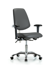 Class 100 Vinyl Clean Room Chair - Desk Height with Medium Back, Adjustable Arms, & Casters in Carbon Supernova Vinyl