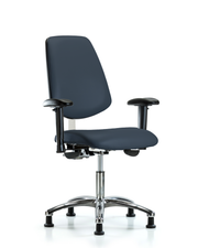 Class 100 Vinyl Clean Room Chair - Desk Height with Medium Back, Adjustable Arms, & Stationary Glides in Imperial Blue Trailblazer Vinyl