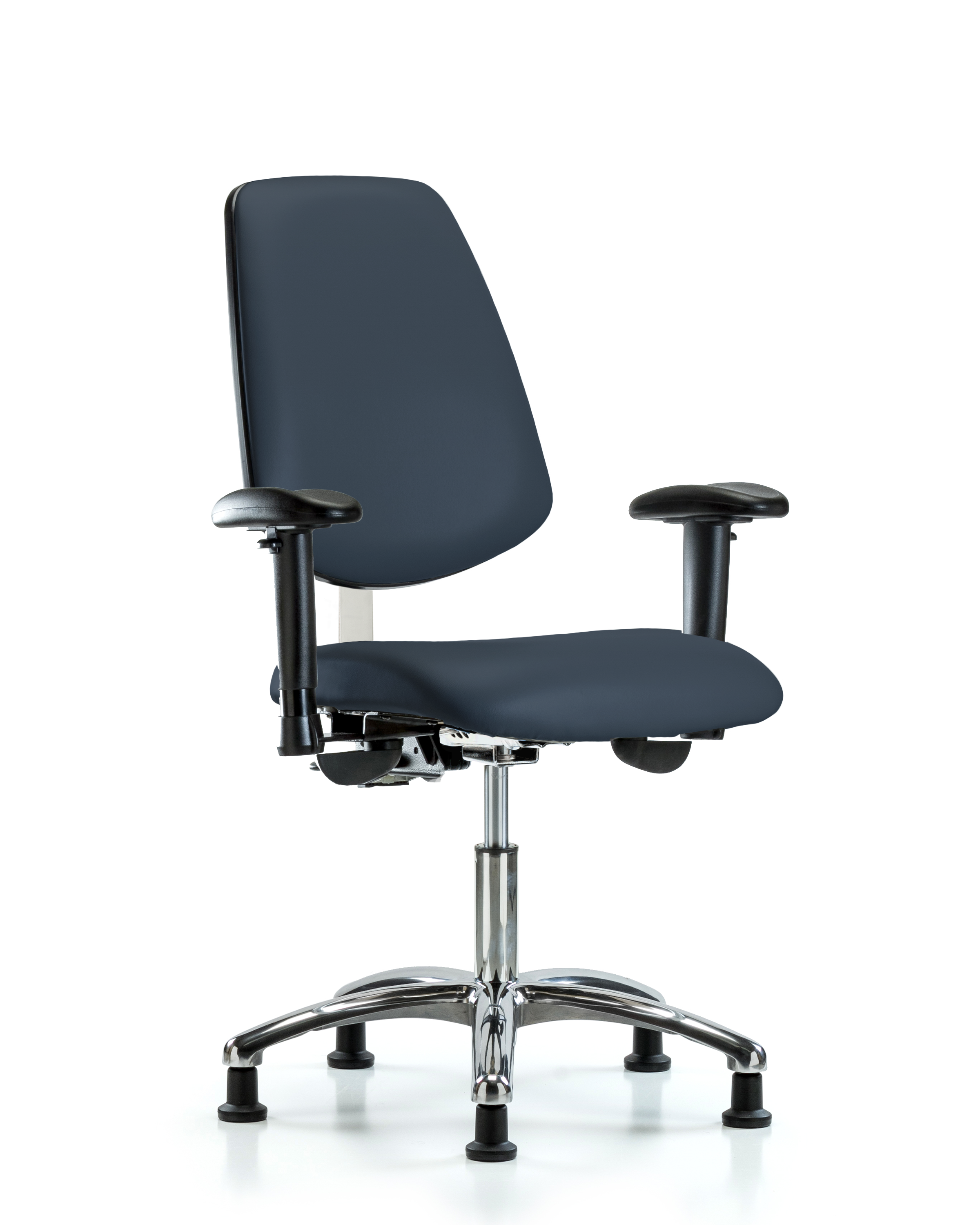 Class 100 Vinyl Clean Room Chair - Desk Height with Medium Back, Adjustable Arms, & Stationary Glides in Imperial Blue Trailblazer Vinyl
