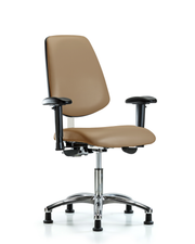 Class 100 Vinyl Clean Room Chair - Desk Height with Medium Back, Adjustable Arms, & Stationary Glides in Taupe Trailblazer Vinyl