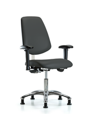 Class 100 Vinyl Clean Room Chair - Desk Height with Medium Back, Adjustable Arms, & Stationary Glides in Charcoal Trailblazer Vinyl