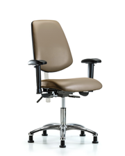 Class 100 Vinyl Clean Room Chair - Desk Height with Medium Back, Adjustable Arms, & Stationary Glides in Taupe Supernova Vinyl
