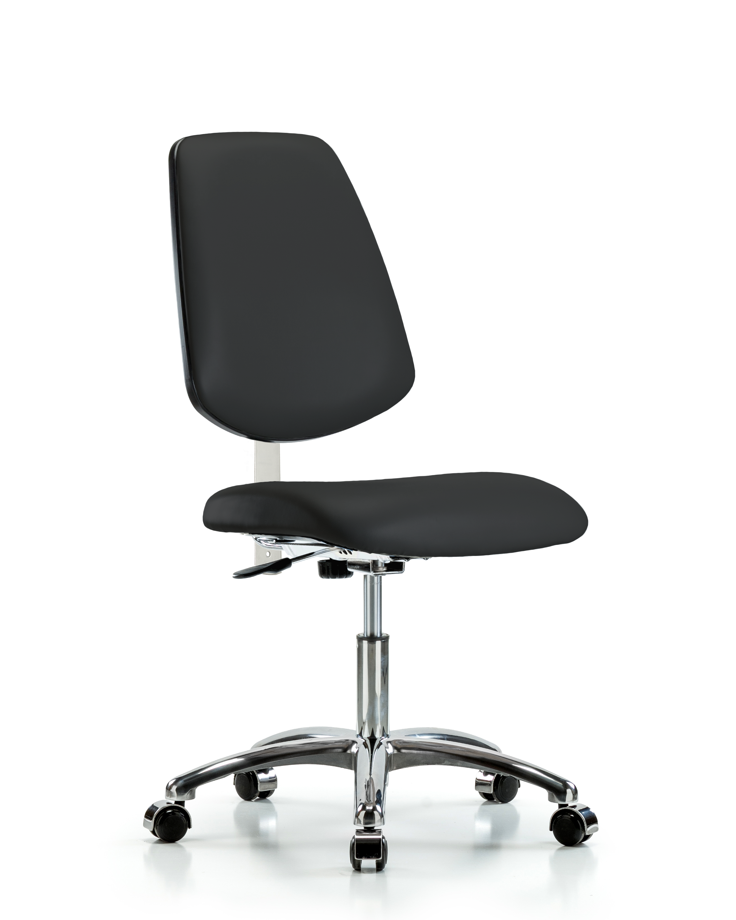 Class 100 Vinyl Clean Room Chair - Desk Height with Medium Back, Seat Tilt, & Casters in Black Trailblazer Vinyl
