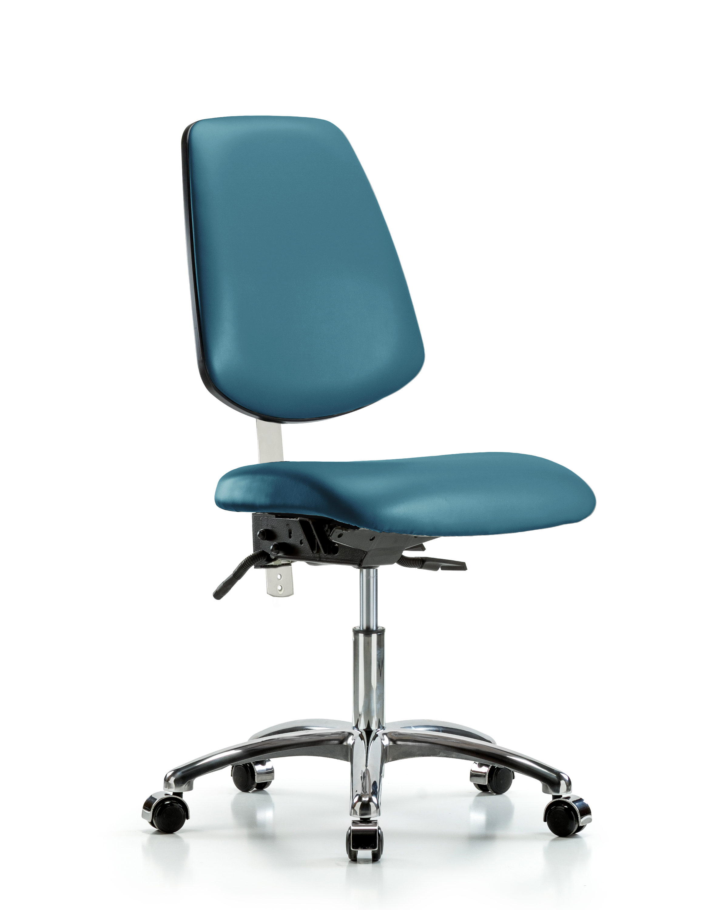 Class 100 Vinyl Clean Room Chair - Desk Height with Medium Back, Seat Tilt, & Casters in Marine Blue Supernova Vinyl